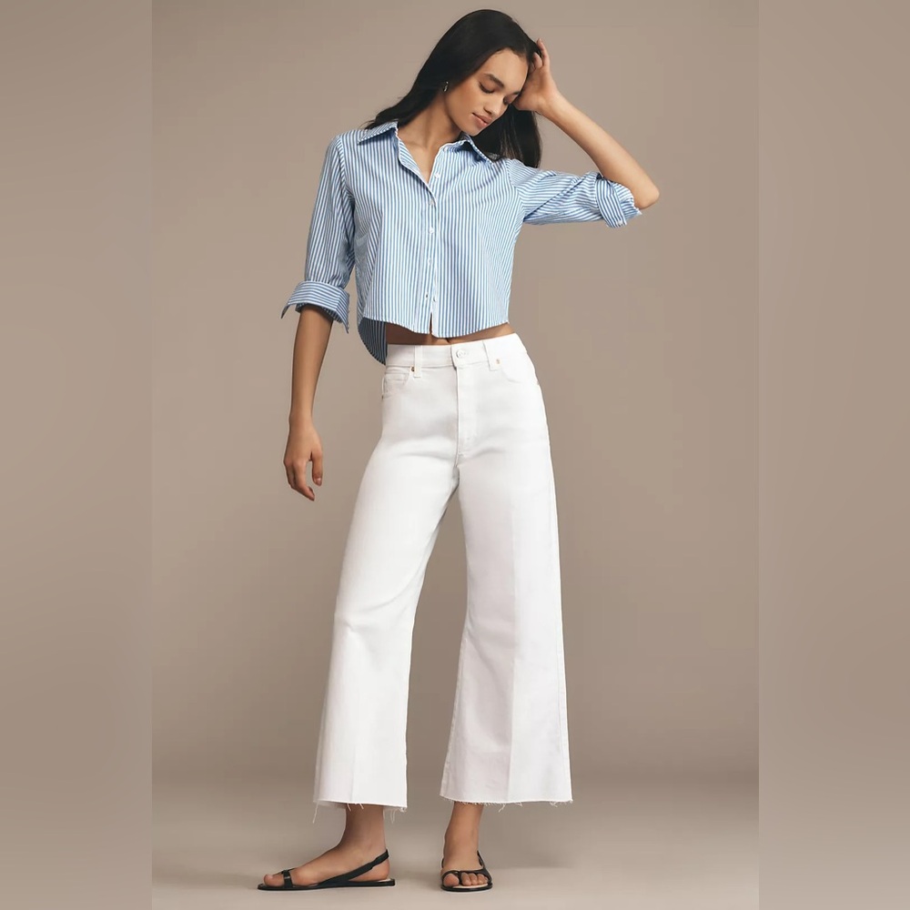 NWT PAIGE Anessa High-Rise Crop Wide-Leg Jeans with raw hem Size 28 Crisp White